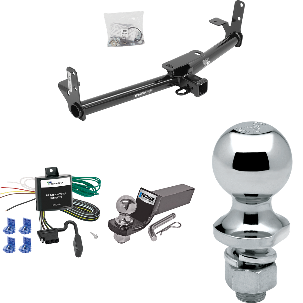 Fits 2007-2009 Chevrolet Equinox Trailer Hitch Tow PKG w/ 4-Flat Wiring + Starter Kit Ball Mount w/ 2" Drop & 2" Ball + 1-7/8" Ball By Draw-Tite