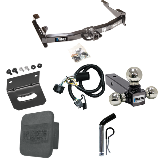 Fits 2007-2010 GMC Sierra 3500 HD Trailer Hitch Tow PKG w/ 4-Flat Wiring Harness + Triple Ball Ball Mount 1-7/8" & 2" & 2-5/16" Trailer Balls + Pin/Clip + Hitch Cover + Wiring Bracket By Reese Towpower