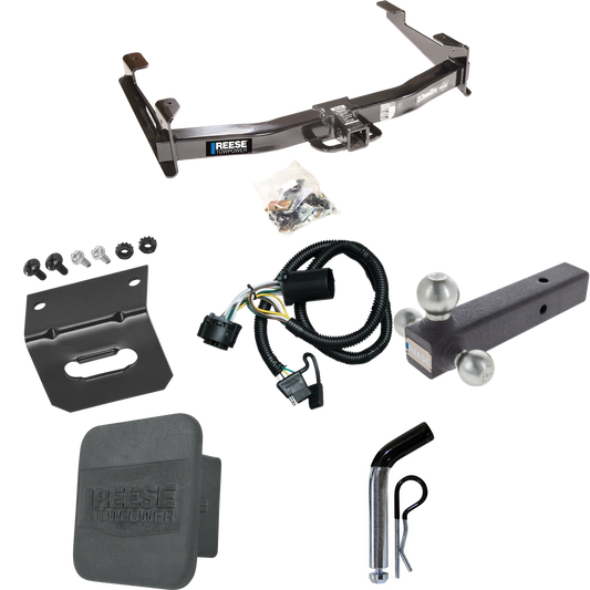 Fits 2007-2010 GMC Sierra 3500 HD Trailer Hitch Tow PKG w/ 4-Flat Wiring Harness + Triple Ball Ball Mount 1-7/8" & 2" & 2-5/16" Trailer Balls + Pin/Clip + Hitch Cover + Wiring Bracket By Reese Towpower