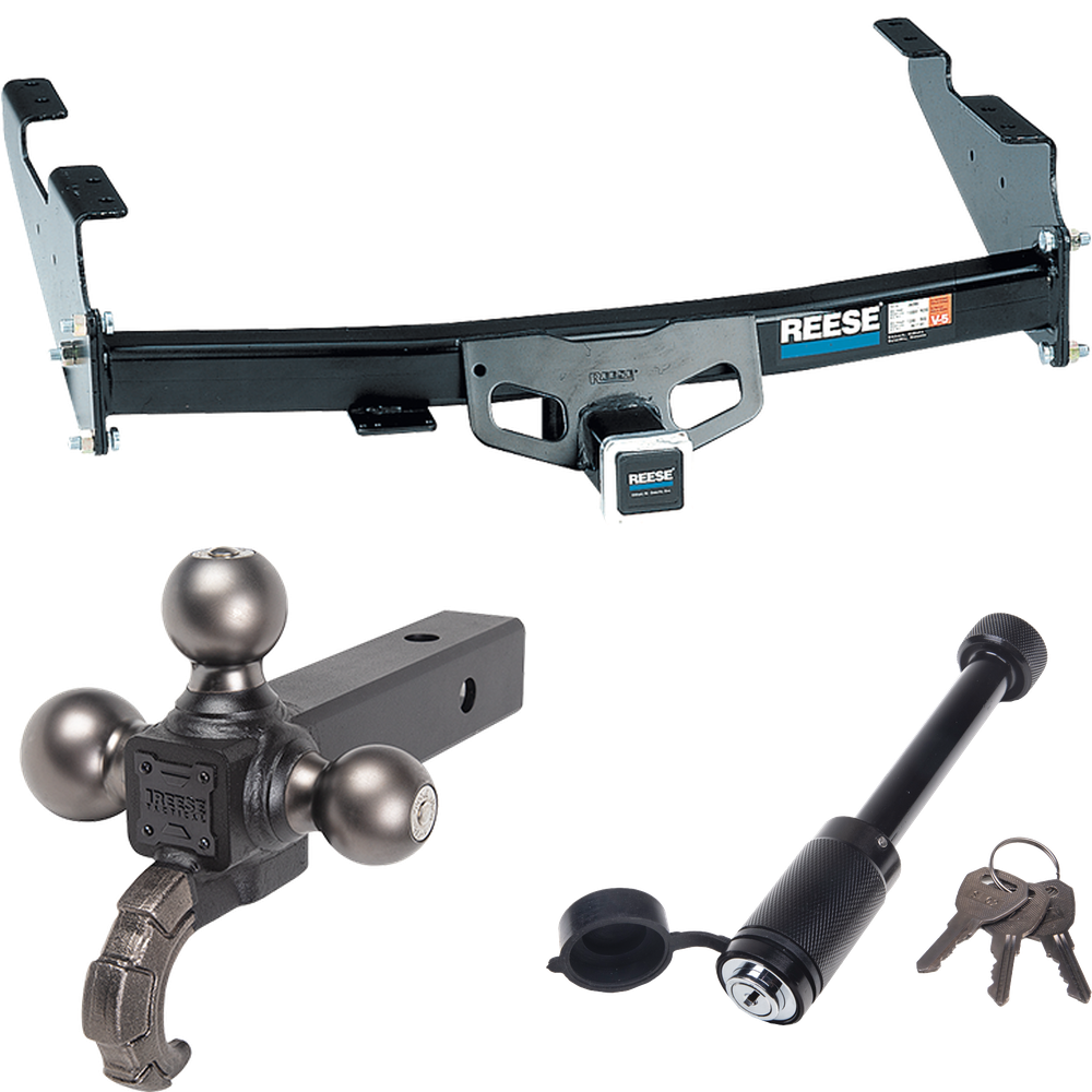 Fits 2004-2004 Ford F-150 Heritage Trailer Hitch Tow PKG + Tactical Triple Ball Ball Mount 1-7/8" & 2" & 2-5/16" Balls & Tow Hook + Tactical Dogbone Lock (For Flareside Models) By Reese Towpower