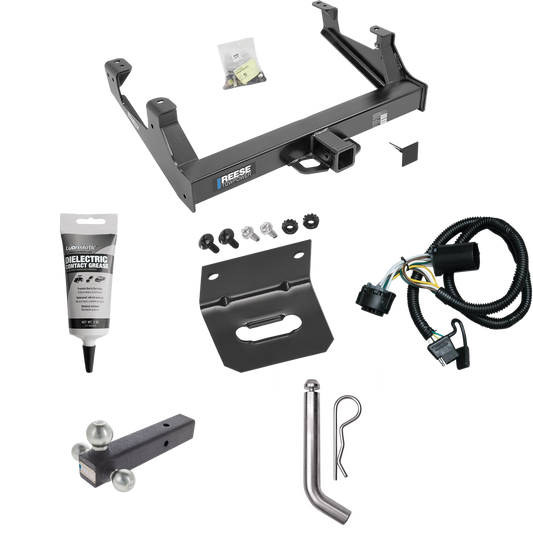 Fits 2015-2019 Chevrolet Silverado 3500 HD Trailer Hitch Tow PKG w/ 4-Flat Wiring Harness + Triple Ball Ball Mount 1-7/8" & 2" & 2-5/16" Trailer Balls + Pin/Clip + Wiring Bracket + Electric Grease By Reese Towpower