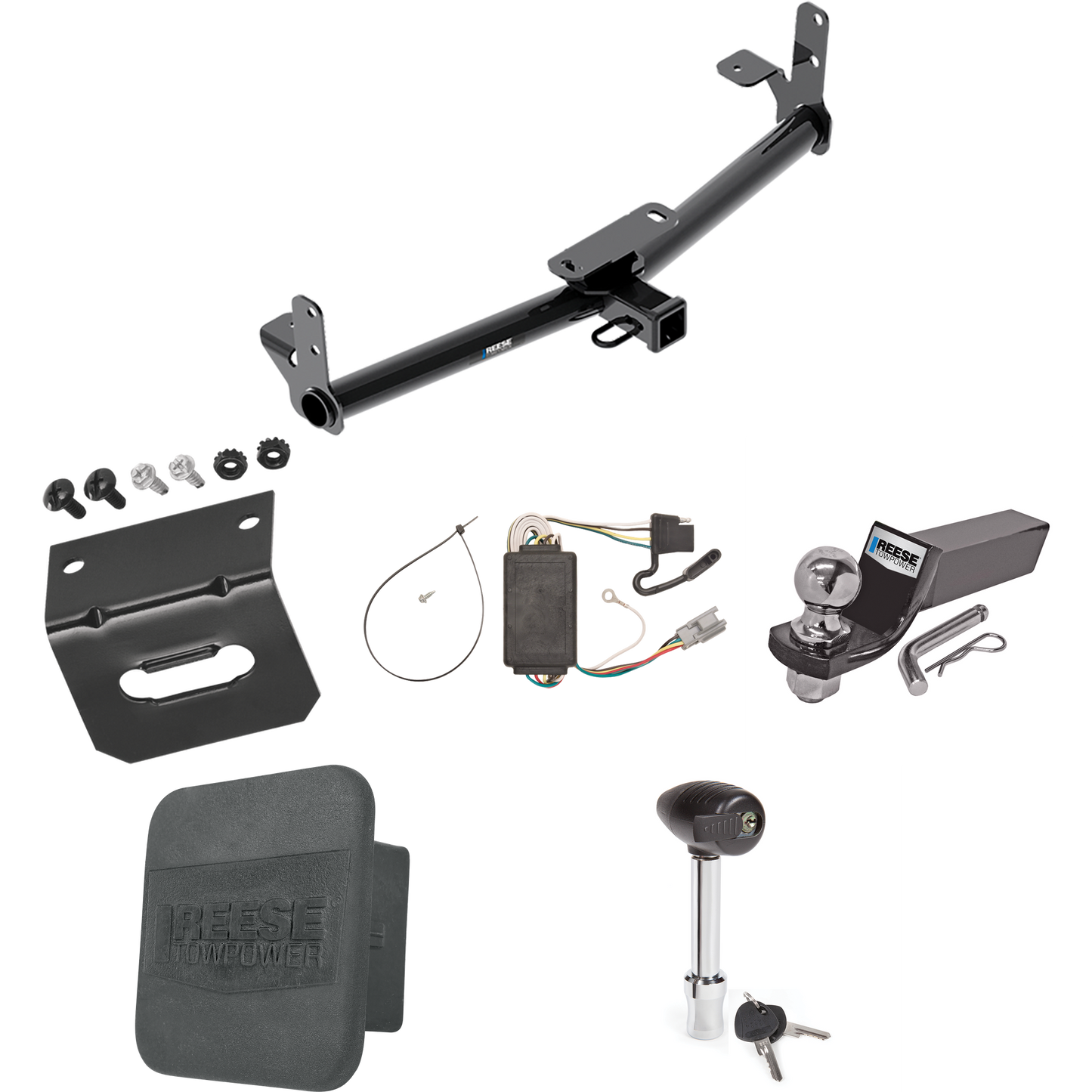 Fits 2006-2006 Pontiac Torrent Trailer Hitch Tow PKG w/ 4-Flat Wiring + Starter Kit Ball Mount w/ 2" Drop & 2" Ball + 1-7/8" Ball + Wiring Bracket + Hitch Lock + Hitch Cover By Reese Towpower