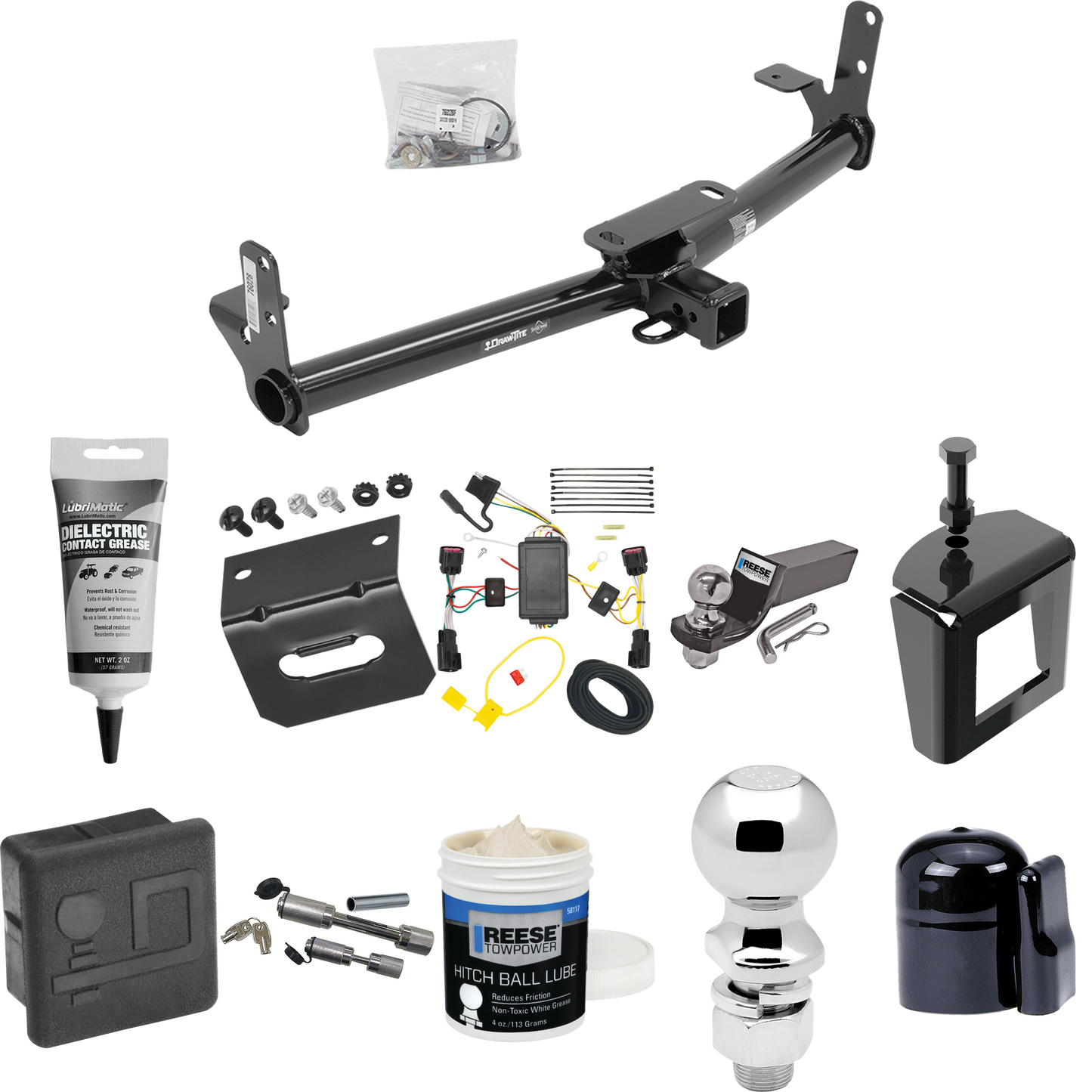 Fits 2010-2017 GMC Terrain Trailer Hitch Tow PKG w/ 4-Flat Wiring + Starter Kit Ball Mount w/ 2" Drop & 2" Ball + 2-5/16" Ball + Wiring Bracket + Dual Hitch & Coupler Locks + Hitch Cover + Wiring Tester + Ball Lube +Electric Grease + Ball Wrench + An