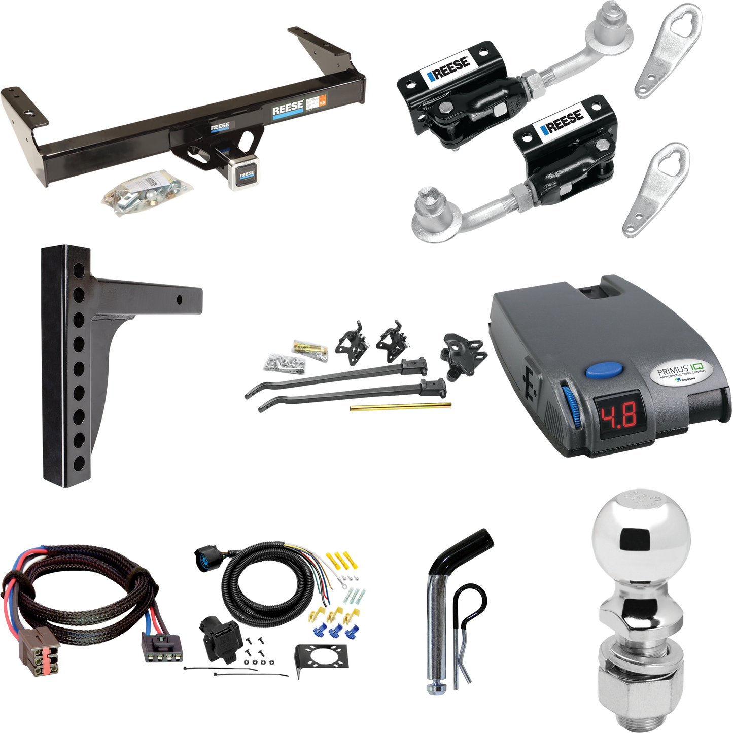 Fits 1997-1997 Ford F-350 Trailer Hitch Tow PKG w/ 12K Trunnion Bar Weight Distribution Hitch + Pin/Clip + Dual Cam Sway Control + 2-5/16" Ball + Tekonsha Primus IQ Brake Control + Plug & Play BC Adapter + 7-Way RV Wiring (For Heavy Duty Models) By R