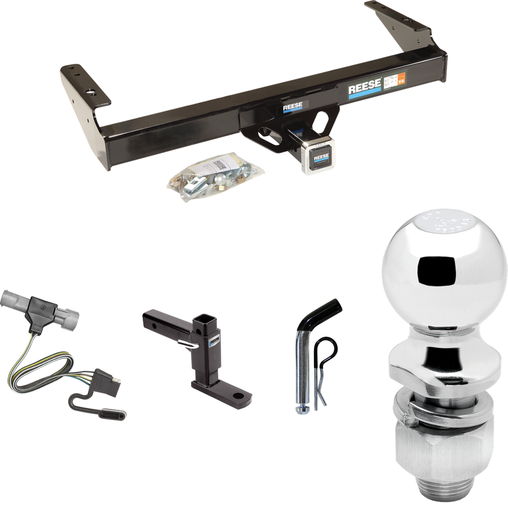 Fits 1987-1996 Ford F-150 Trailer Hitch Tow PKG w/ 4-Flat Wiring + Adjustable Drop Rise Ball Mount + Pin/Clip + 2" Ball By Reese Towpower