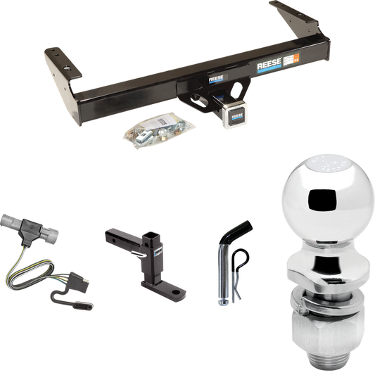 Fits 1987-1996 Ford F-150 Trailer Hitch Tow PKG w/ 4-Flat Wiring + Adjustable Drop Rise Ball Mount + Pin/Clip + 2" Ball By Reese Towpower