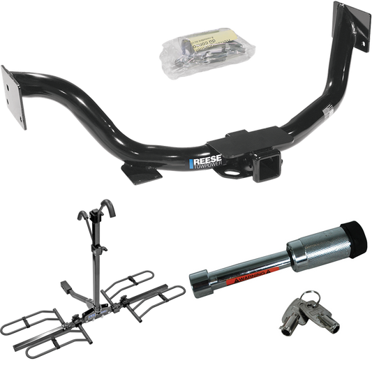 Fits 2003-2009 KIA Sorento Trailer Hitch Tow PKG w/ 2 Bike Plaform Style Carrier Rack + Hitch Lock By Reese Towpower