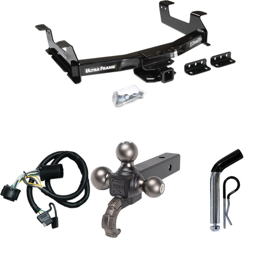 Fits 2011-2014 Chevrolet Silverado 2500 HD Trailer Hitch Tow PKG w/ 4-Flat Wiring Harness + Triple Ball Ball Mount 1-7/8" & 2" & 2-5/16" Trailer Balls w/ Tow Hook + Pin/Clip By Draw-Tite