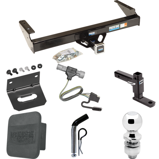 Fits 1987-1996 Ford F-250 Trailer Hitch Tow PKG w/ 4-Flat Wiring + Adjustable Drop Rise Ball Mount + Pin/Clip + 2" Ball + Wiring Bracket + Hitch Cover By Reese Towpower