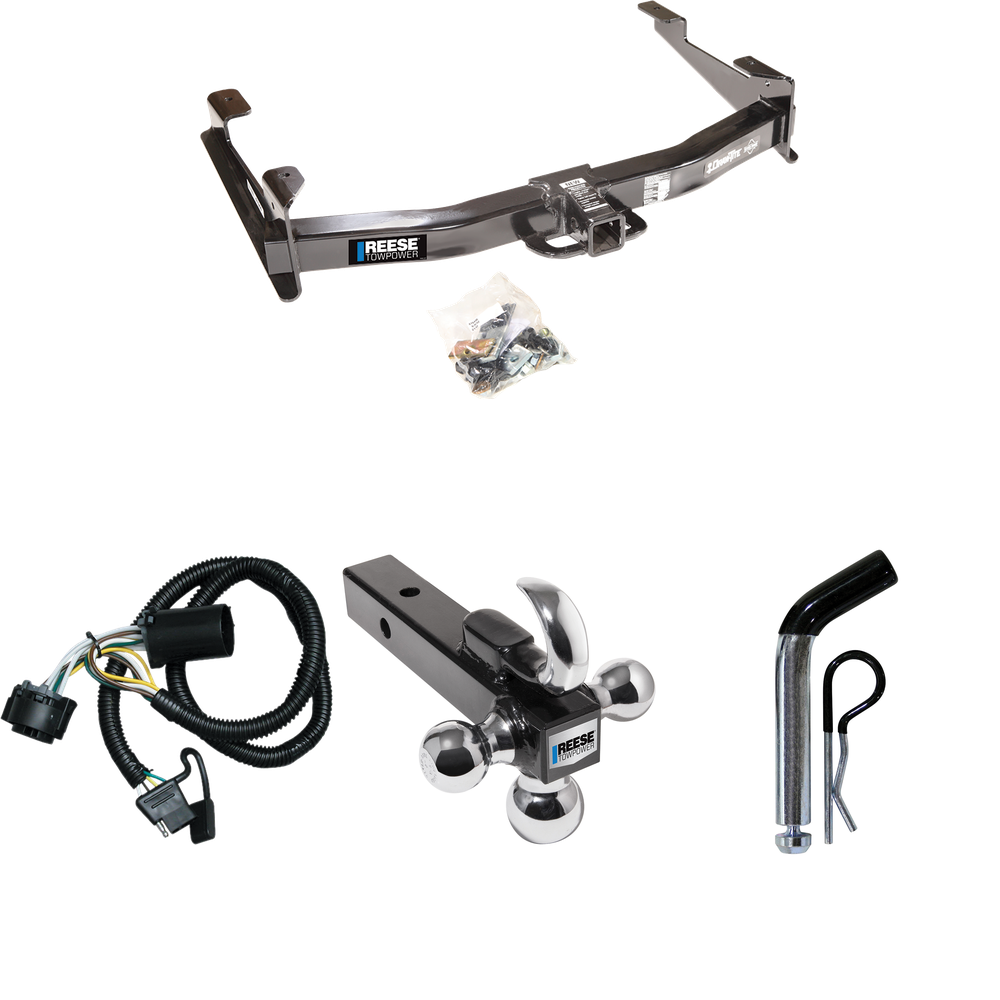 Fits 2007-2010 Chevrolet Silverado 2500 HD Trailer Hitch Tow PKG w/ 4-Flat Wiring Harness + Triple Ball Ball Mount 1-7/8" & 2" & 2-5/16" Trailer Balls w/ Tow Hook + Pin/Clip By Reese Towpower