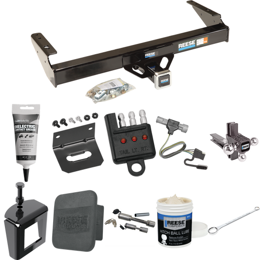 Fits 1987-1996 Ford F-250 Trailer Hitch Tow PKG w/ 4-Flat Wiring + Adjustable Drop Rise Triple Ball Ball Mount 1-7/8" & 2" & 2-5/16" Trailer Balls + Wiring Bracket + Hitch Cover + Dual Hitch & Coupler Locks + Wiring Tester + Ball Lube + Electric Grea