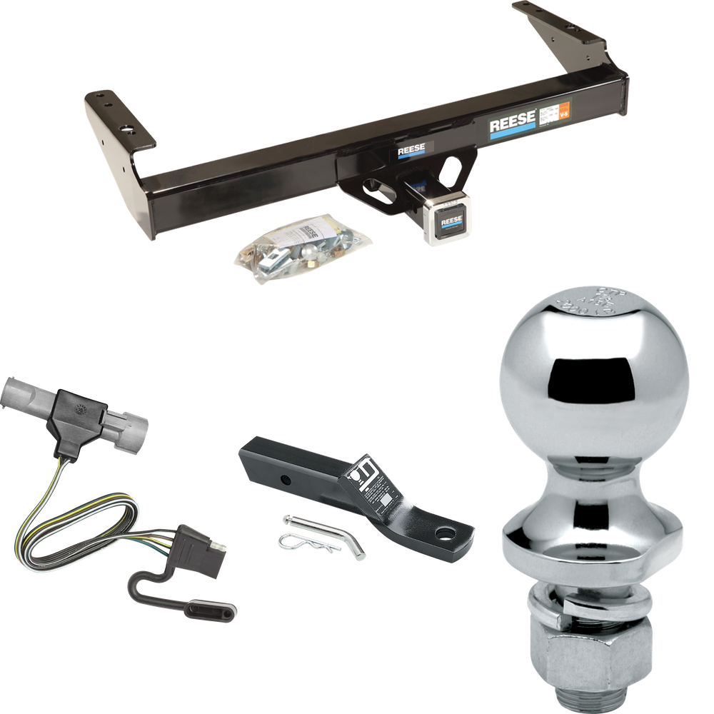 Fits 1987-1996 Ford F-150 Trailer Hitch Tow PKG w/ 4-Flat Wiring + Ball Mount w/ 2" Drop + 1-7/8" Ball By Reese Towpower