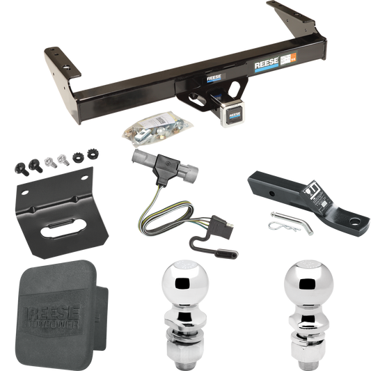 Fits 1987-1996 Ford F-150 Trailer Hitch Tow PKG w/ 4-Flat Wiring + Ball Mount w/ 2" Drop + 2" Ball + 2-5/16" Ball + Wiring Bracket + Hitch Cover By Reese Towpower