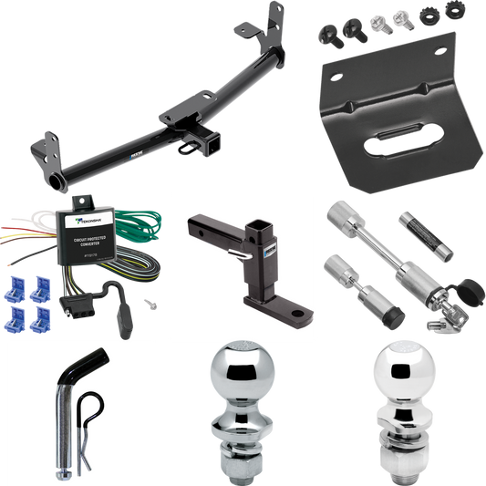 Fits 2007-2009 Pontiac Torrent Trailer Hitch Tow PKG w/ 4-Flat Wiring Harness + Adjustable Drop Rise Ball Mount + Pin/Clip + 2" Ball + 1-7/8" Ball + Dual Hitch & Coupler Locks By Reese Towpower