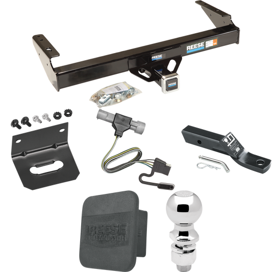 Fits 1987-1996 Ford F-150 Trailer Hitch Tow PKG w/ 4-Flat Wiring + Ball Mount w/ 2" Drop + 2-5/16" Ball + Wiring Bracket + Hitch Cover By Reese Towpower