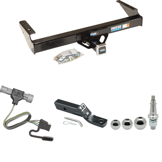 Fits 1992-1996 Ford F-150 Trailer Hitch Tow PKG w/ 4-Flat Wiring + Ball Mount w/ 2" Drop + Interchangeable Ball 1-7/8" & 2" & 2-5/16" (For Flareside, w/Rear Fascia Models) By Reese Towpower