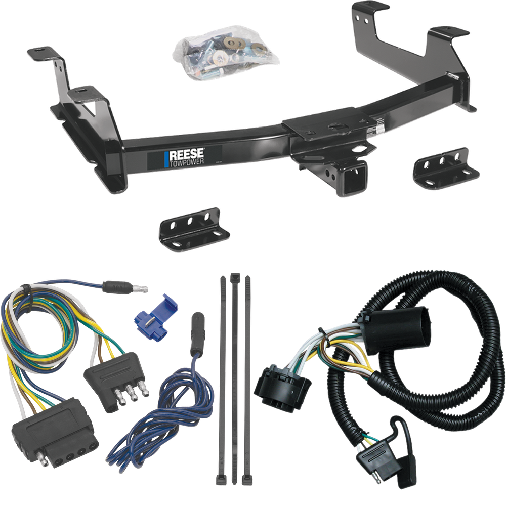 Fits 2011-2014 Chevrolet Silverado 3500 HD Trailer Hitch Tow PKG w/ 5-Flat Wiring Harness By Reese Towpower