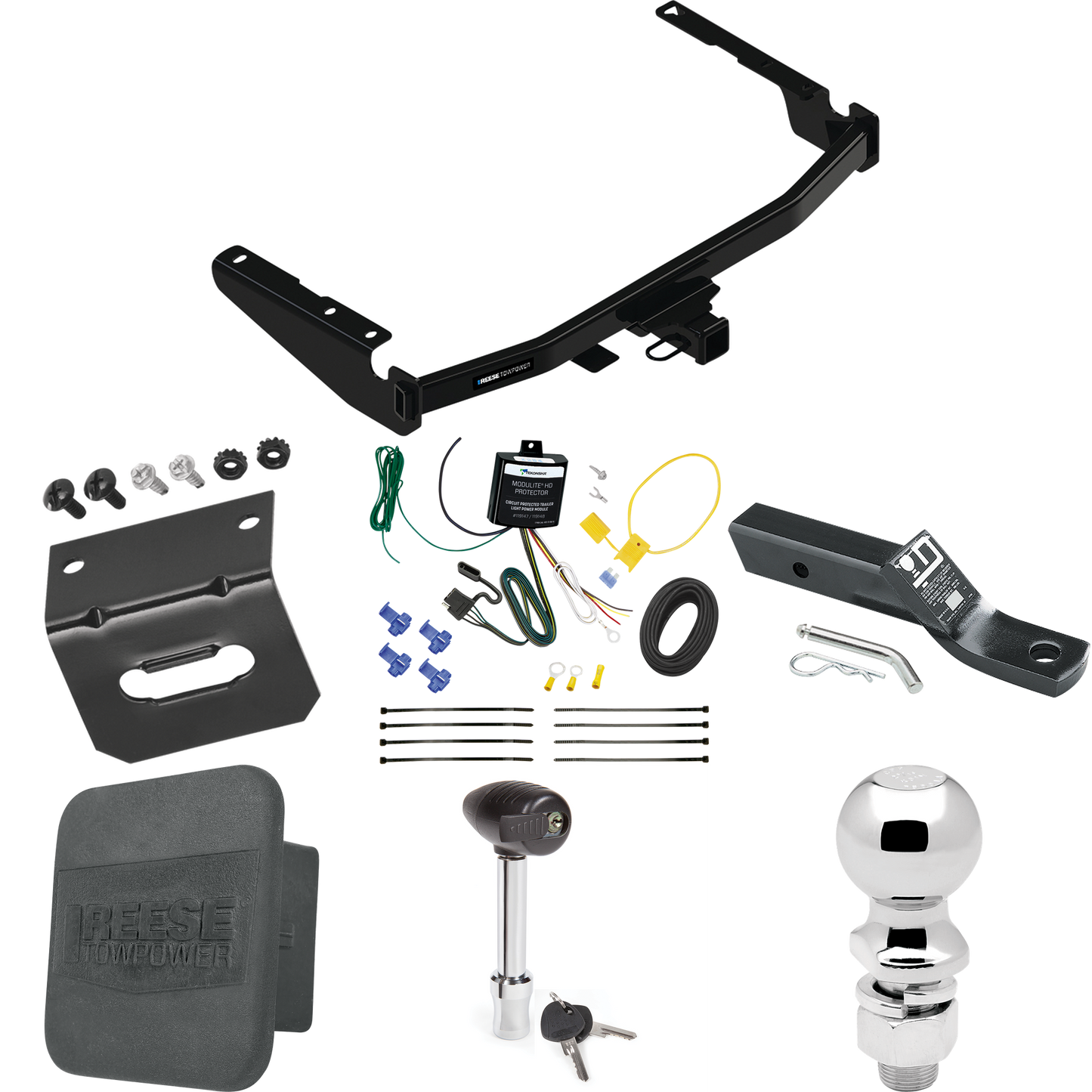 Fits 2022-2022 Lexus RX350L Trailer Hitch Tow PKG w/ 4-Flat Wiring + Ball Mount w/ 2" Drop + 2-5/16" Ball + Wiring Bracket + Hitch Lock + Hitch Cover (Excludes: w/Twin-Tip Exhaust Models) By Reese Towpower