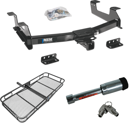 Fits 2011-2014 Chevrolet Silverado 2500 HD Trailer Hitch Tow PKG w/ 60" x 24" Cargo Carrier + Hitch Lock By Reese Towpower