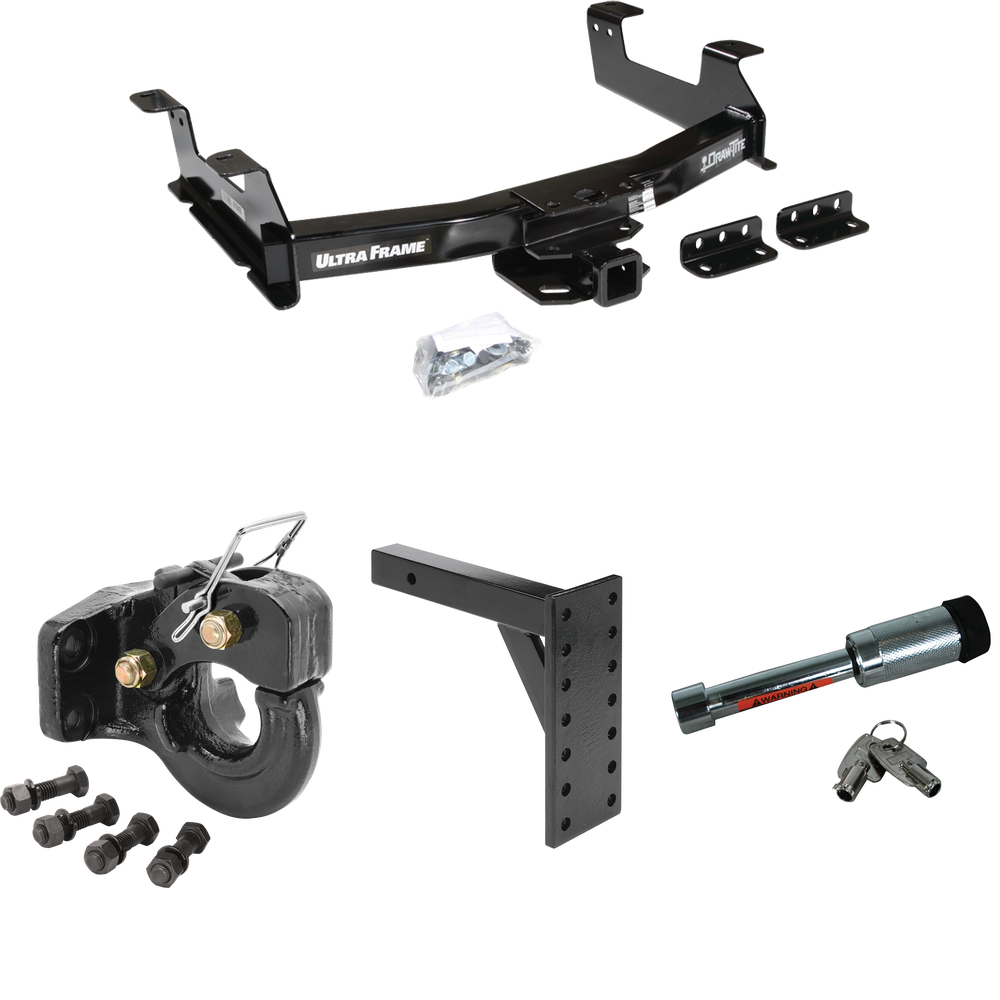 Fits 2011-2014 Chevrolet Silverado 2500 HD Trailer Hitch Tow PKG w/ 7 Hole Pintle Hook Mounting Plate + 10K Pintle Hook + Hitch Lock By Draw-Tite