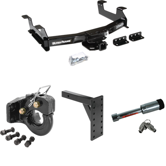 Fits 2011-2014 Chevrolet Silverado 2500 HD Trailer Hitch Tow PKG w/ 7 Hole Pintle Hook Mounting Plate + 10K Pintle Hook + Hitch Lock By Draw-Tite