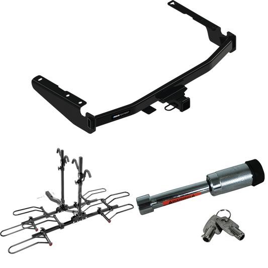 Fits 2018-2022 Lexus RX350L Trailer Hitch Tow PKG w/ 4 Bike Plaform Style Carrier Rack + Hitch Lock (Excludes: w/Twin-Tip Exhaust Models) By Reese Towpower