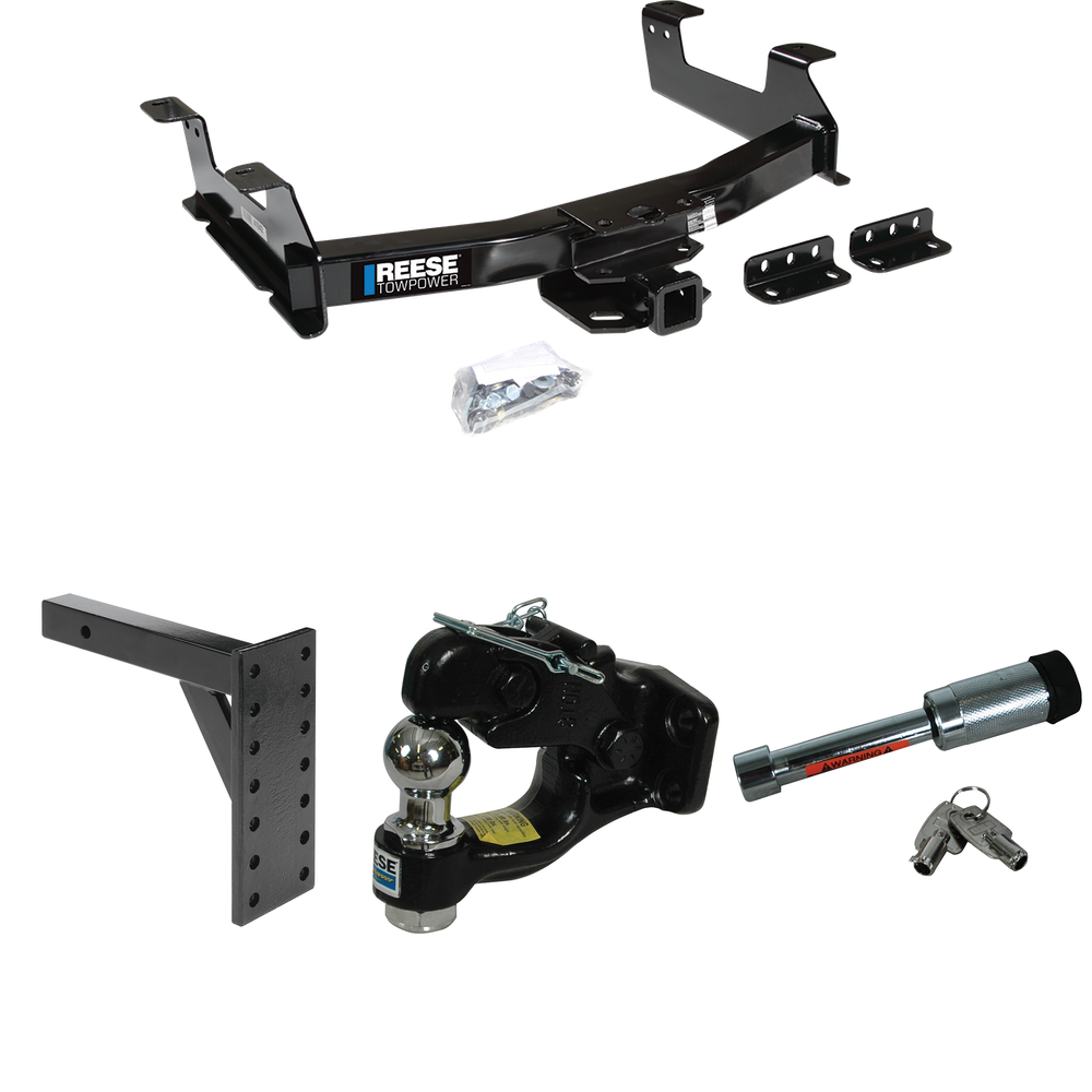 Fits 2011-2014 Chevrolet Silverado 2500 HD Trailer Hitch Tow PKG w/ 7 Hole Pintle Hook Mounting Plate + Pintle Hook & 1-7/8" Ball Combination + Hitch Lock By Reese Towpower