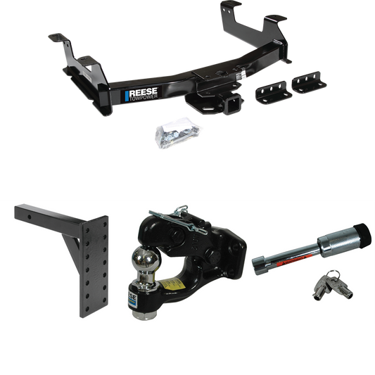 Fits 2011-2014 Chevrolet Silverado 2500 HD Trailer Hitch Tow PKG w/ 7 Hole Pintle Hook Mounting Plate + Pintle Hook & 1-7/8" Ball Combination + Hitch Lock By Reese Towpower