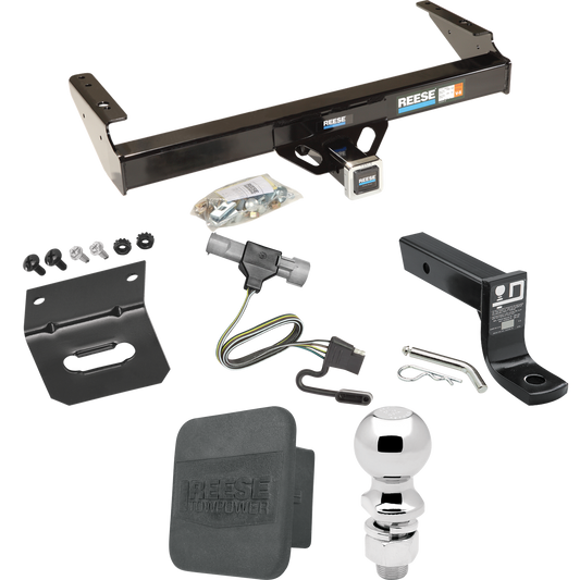 Fits 1987-1996 Ford F-350 Trailer Hitch Tow PKG w/ 4-Flat Wiring + Ball Mount w/ 4" Drop + 2-5/16" Ball + Wiring Bracket + Hitch Cover By Reese Towpower