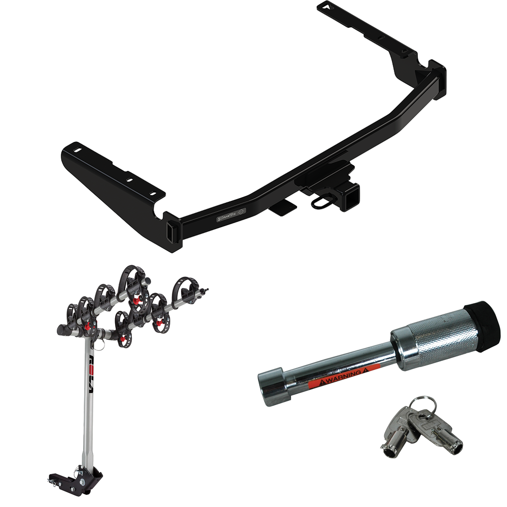 Fits 2018-2019 Lexus RX350L Trailer Hitch Tow PKG w/ 4 Bike Carrier Rack + Hitch Lock (For Prepped w/Factory Tow Plug (See Instructions Prior to Installation) Except w/Twin-Tip Exhaust Models) By Draw-Tite