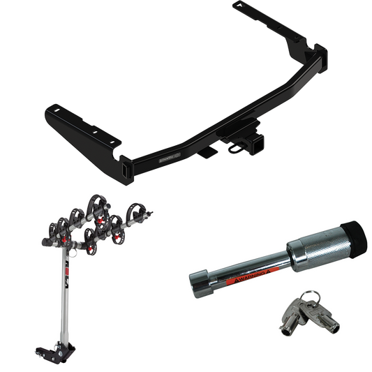 Fits 2018-2019 Lexus RX350L Trailer Hitch Tow PKG w/ 4 Bike Carrier Rack + Hitch Lock (For Prepped w/Factory Tow Plug (See Instructions Prior to Installation) Except w/Twin-Tip Exhaust Models) By Draw-Tite