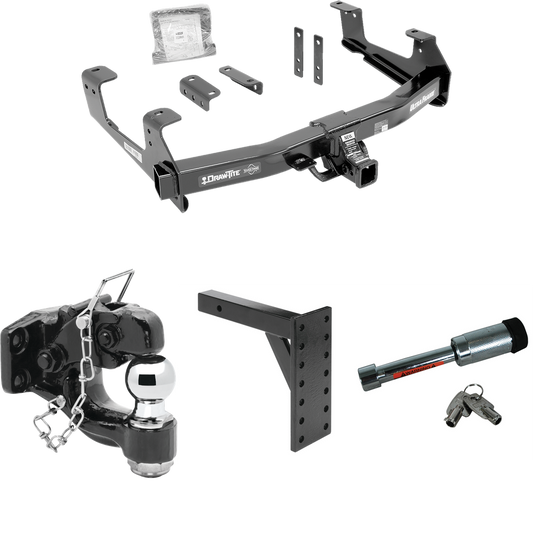 Fits 2015-2019 Chevrolet Silverado 3500 HD Trailer Hitch Tow PKG w/ 7 Hole Pintle Hook Mounting Plate + Pintle Hook & 2" Ball Combination + Hitch Lock By Draw-Tite