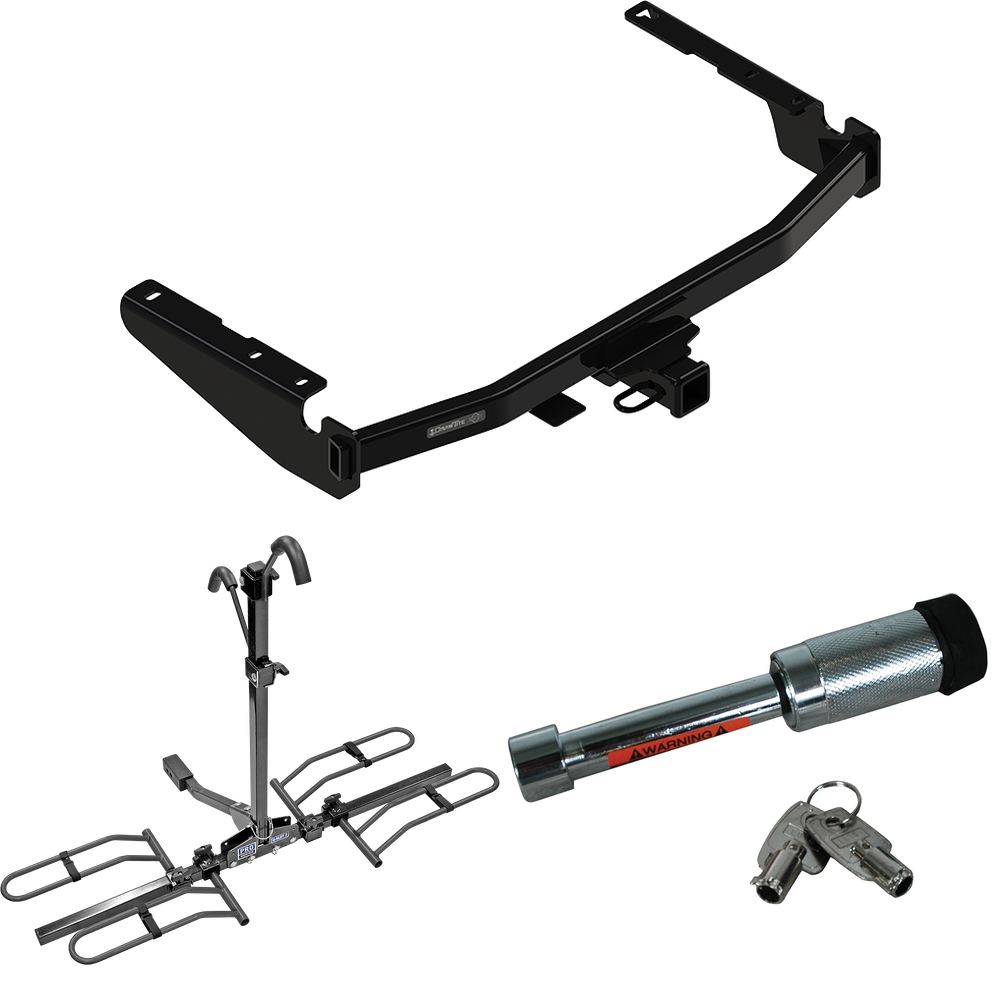 Fits 2018-2019 Lexus RX350L Trailer Hitch Tow PKG w/ 2 Bike Plaform Style Carrier Rack + Hitch Lock (For Prepped w/Factory Tow Plug (See Instructions Prior to Installation) Except w/Twin-Tip Exhaust Models) By Draw-Tite