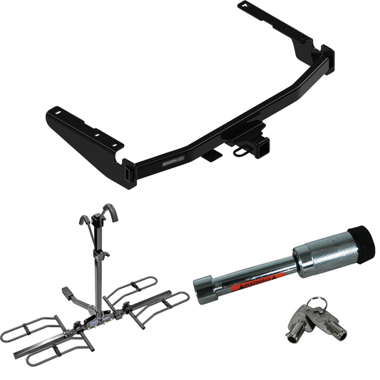 Fits 2018-2019 Lexus RX350L Trailer Hitch Tow PKG w/ 2 Bike Plaform Style Carrier Rack + Hitch Lock (For Prepped w/Factory Tow Plug (See Instructions Prior to Installation) Except w/Twin-Tip Exhaust Models) By Draw-Tite