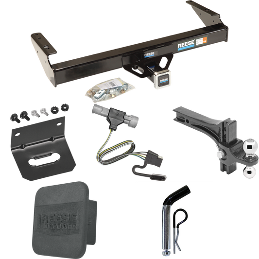 Fits 1987-1996 Ford F-350 Trailer Hitch Tow PKG w/ 4-Flat Wiring + Dual Adjustable Drop Rise Ball Ball Mount 2" & 2-5/16" Trailer Balls + Pin/Clip + Wiring Bracket + Hitch Cover By Reese Towpower