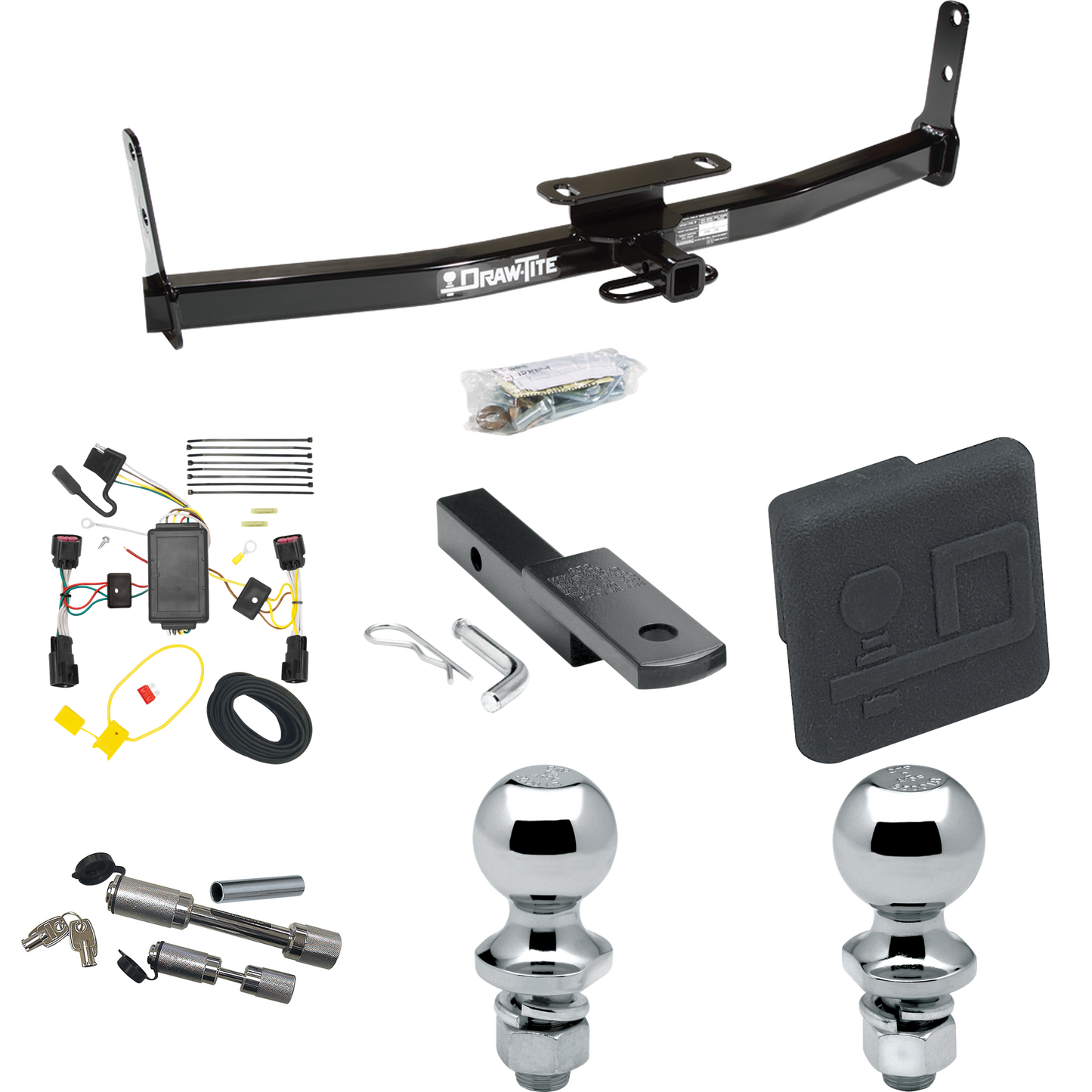 Fits 2010-2017 Chevrolet Equinox Trailer Hitch Tow PKG w/ 4-Flat Wiring Harness + Draw-Bar + 1-7/8" + 2" Ball + Hitch Cover + Dual Hitch & Coupler Locks By Draw-Tite