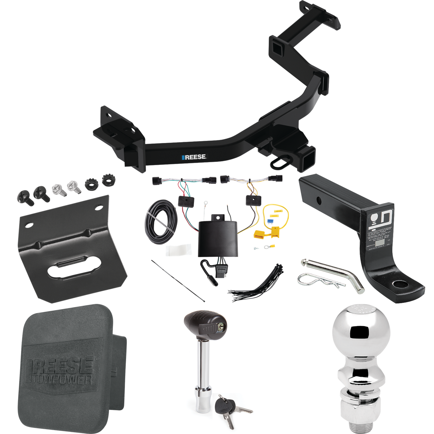 Fits 2021-2022 KIA Sorento Trailer Hitch Tow PKG w/ 4-Flat Wiring + Ball Mount w/ 4" Drop + 2-5/16" Ball + Wiring Bracket + Hitch Lock + Hitch Cover By Reese Towpower