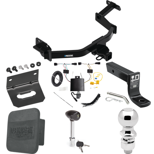 Fits 2021-2022 KIA Sorento Trailer Hitch Tow PKG w/ 4-Flat Wiring + Ball Mount w/ 4" Drop + 2-5/16" Ball + Wiring Bracket + Hitch Lock + Hitch Cover By Reese Towpower