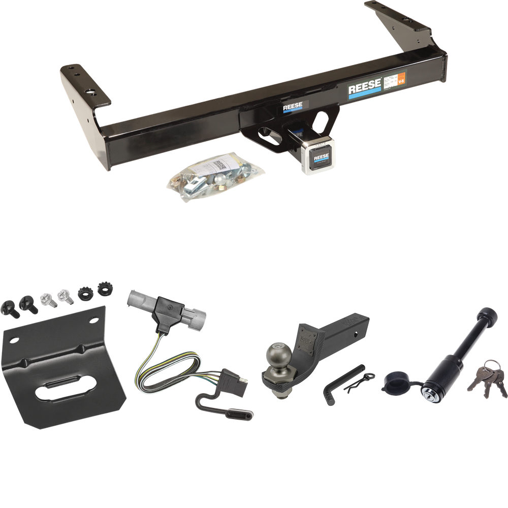 Fits 1987-1996 Ford F-250 Trailer Hitch Tow PKG w/ 4-Flat Wiring + Interlock Tactical Starter Kit w/ 2" Drop & 2" Ball + Tactical Dogbone Lock + Wiring Bracket By Reese Towpower