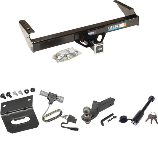 Fits 1987-1996 Ford F-250 Trailer Hitch Tow PKG w/ 4-Flat Wiring + Interlock Tactical Starter Kit w/ 2" Drop & 2" Ball + Tactical Dogbone Lock + Wiring Bracket By Reese Towpower