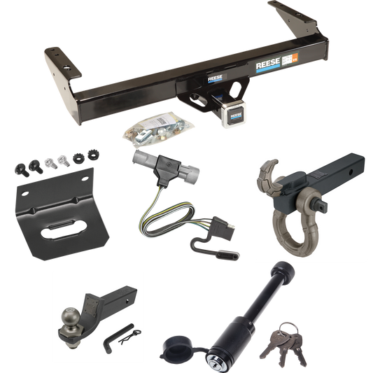 Fits 1992-1996 Ford F-150 Trailer Hitch Tow PKG w/ 4-Flat Wiring + Interlock Tactical Starter Kit w/ 2" Drop & 2" Ball + Tactical Hook & Shackle Mount + Tactical Dogbone Lock + Wiring Bracket (For Flareside, w/Rear Fascia Models) By Reese Towpower