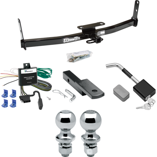 Se adapta al paquete de enganche de remolque Chevrolet Equinox 2005-2009 con arnés de cableado de 4 planos + barra de tracción + bola de 1-7/8" + 2" + bloqueo de enganche de Draw-Tite