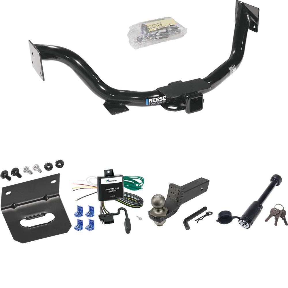 Fits 2003-2006 KIA Sorento Trailer Hitch Tow PKG w/ 4-Flat Wiring + Interlock Tactical Starter Kit w/ 2" Drop & 2" Ball + Tactical Dogbone Lock + Wiring Bracket By Reese Towpower