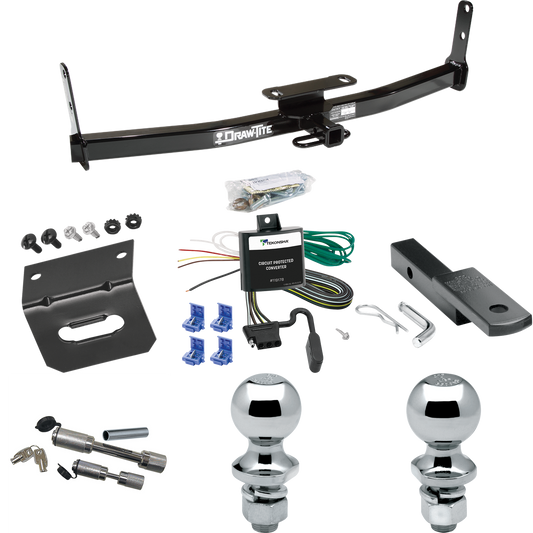 Fits 2006-2009 Pontiac Torrent Trailer Hitch Tow PKG w/ 4-Flat Wiring Harness + Draw-Bar + 1-7/8" + 2" Ball + Wiring Bracket + Dual Hitch & Coupler Locks By Draw-Tite