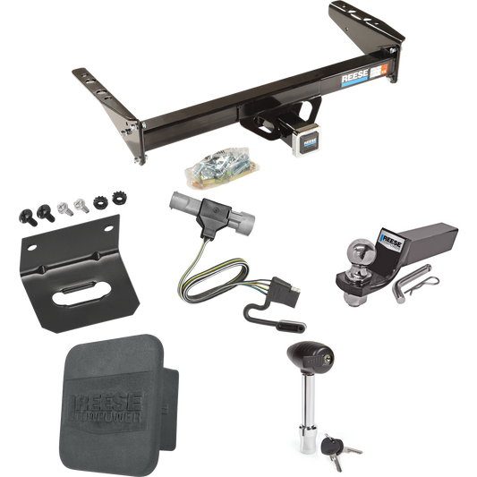 Fits 1992-1996 Ford F-150 Trailer Hitch Tow PKG w/ 4-Flat Wiring + Starter Kit Ball Mount w/ 2" Drop & 2" Ball + 1-7/8" Ball + Wiring Bracket + Hitch Lock + Hitch Cover (For Flareside, w/Rear Fascia Models) By Reese Towpower