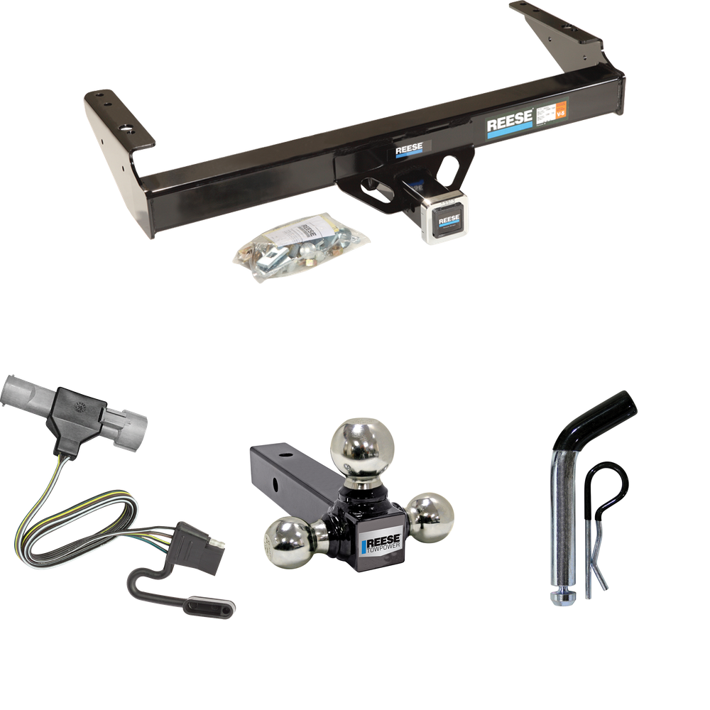 Fits 1987-1996 Ford F-150 Trailer Hitch Tow PKG w/ 4-Flat Wiring + Triple Ball Ball Mount 1-7/8" & 2" & 2-5/16" Trailer Balls + Pin/Clip By Reese Towpower