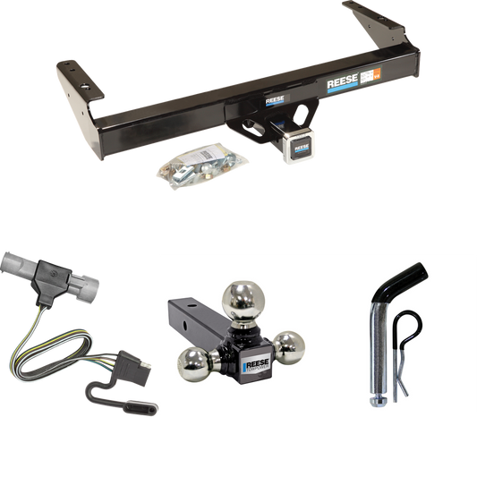 Fits 1987-1996 Ford F-150 Trailer Hitch Tow PKG w/ 4-Flat Wiring + Triple Ball Ball Mount 1-7/8" & 2" & 2-5/16" Trailer Balls + Pin/Clip By Reese Towpower