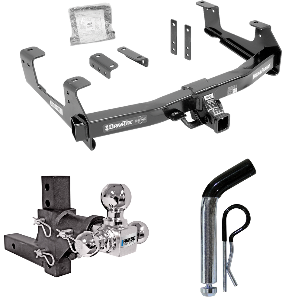 Fits 2015-2019 Chevrolet Silverado 3500 HD Trailer Hitch Tow PKG w/ Adjustable Drop Rise Triple Ball Ball Mount 1-7/8" & 2" & 2-5/16" Trailer Balls + Pin/Clip By Draw-Tite