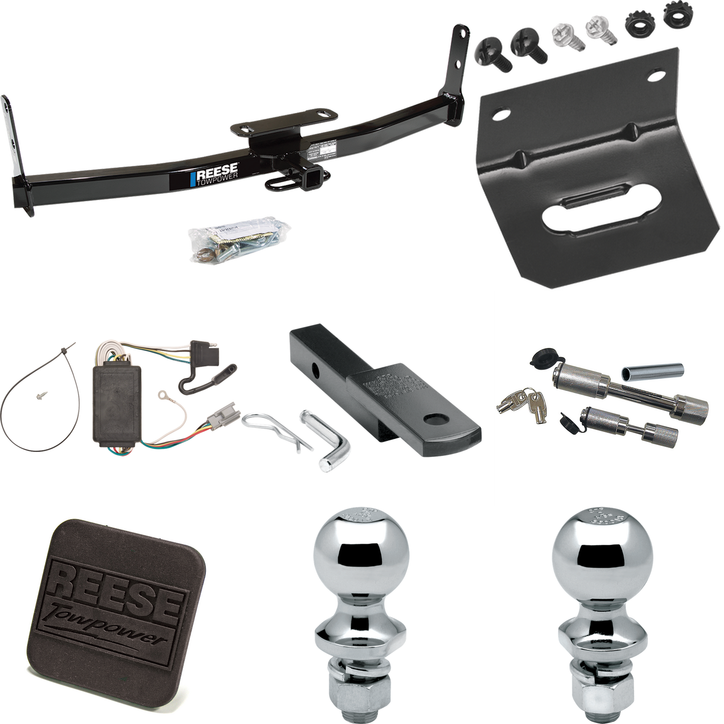 Fits 2006-2006 Pontiac Torrent Trailer Hitch Tow PKG w/ 4-Flat Wiring Harness + Draw-Bar + 1-7/8" + 2" Ball + Wiring Bracket + Hitch Cover + Dual Hitch & Coupler Locks By Reese Towpower