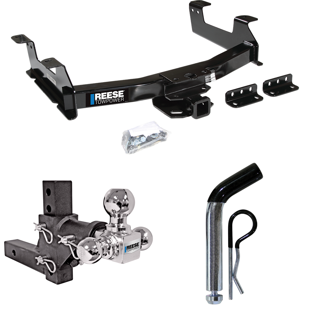 Fits 2011-2014 GMC Sierra 2500 HD Trailer Hitch Tow PKG w/ Adjustable Drop Rise Triple Ball Ball Mount 1-7/8" & 2" & 2-5/16" Trailer Balls + Pin/Clip By Reese Towpower